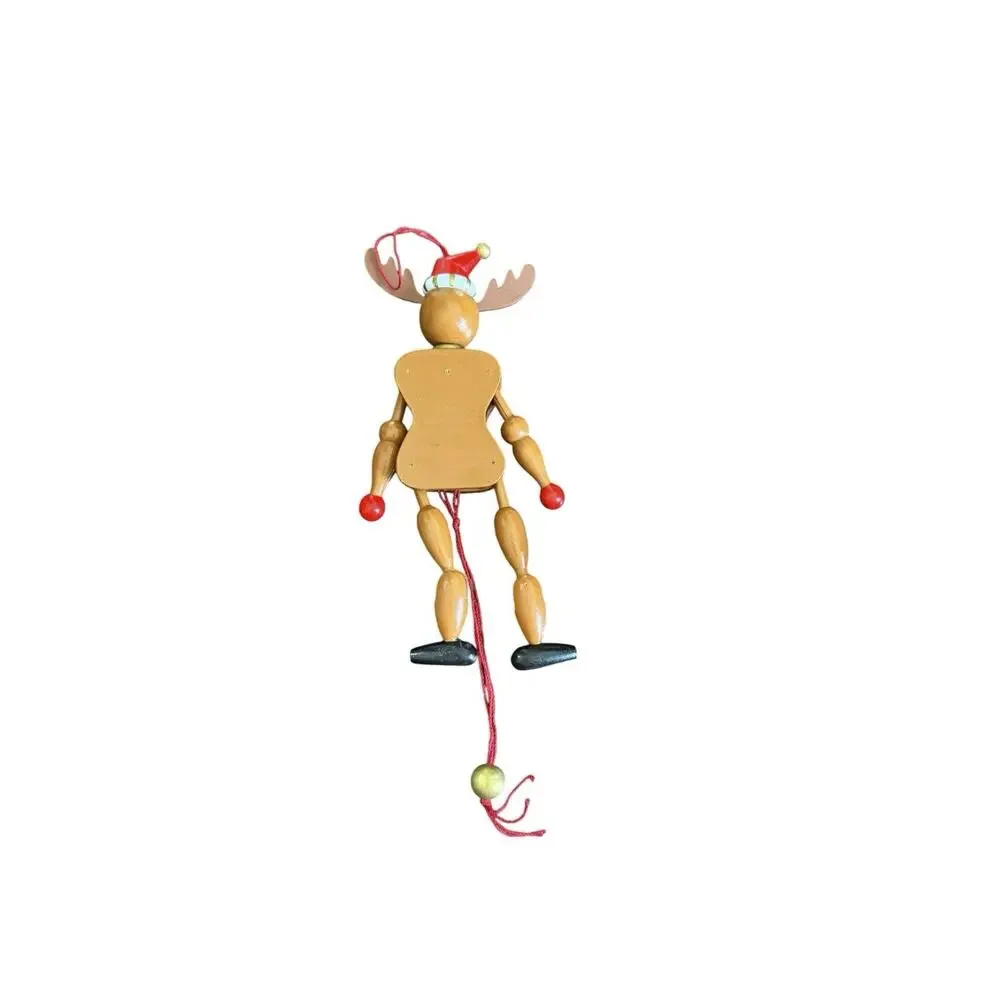 Christmas Reindeer Vintage Jumping Jack Ornament Painted Wood 7